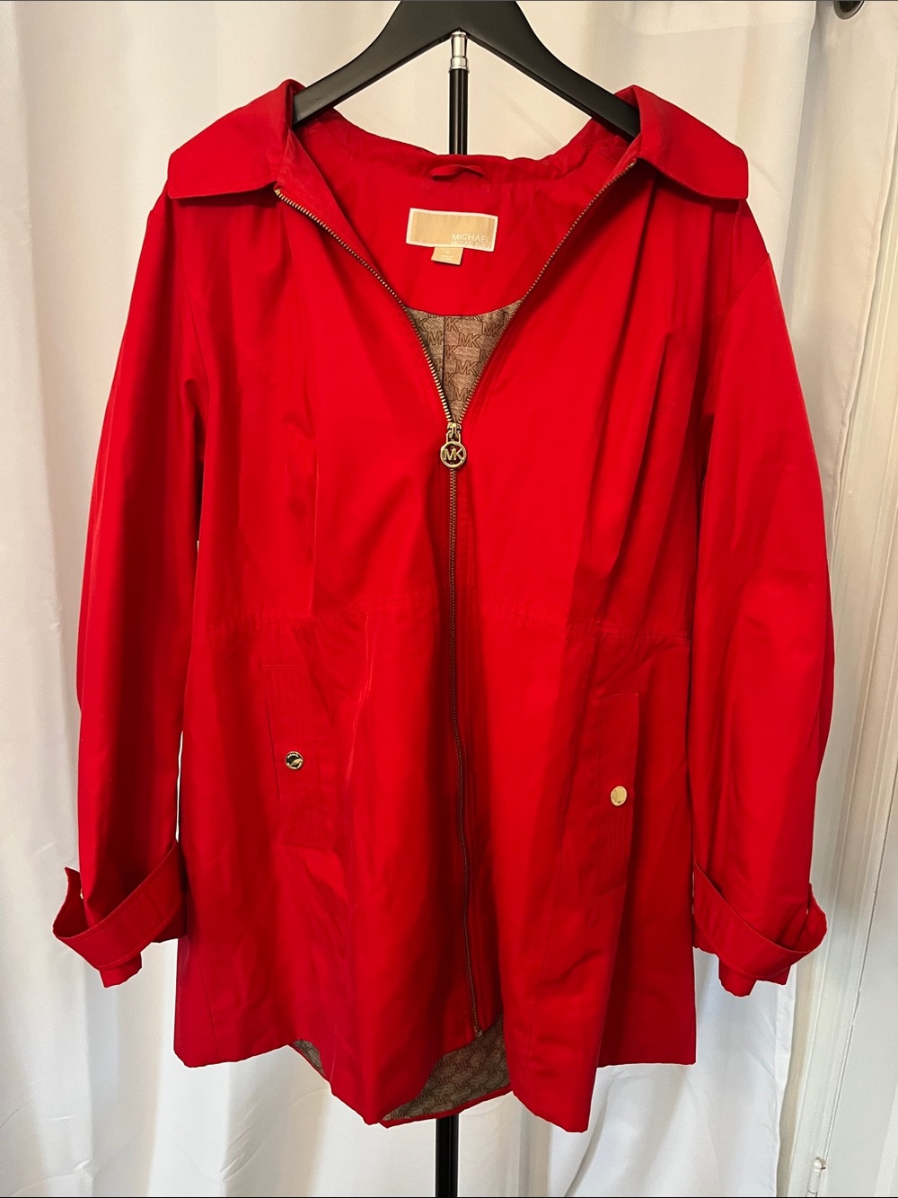 MICHAEL Michael Kors Bright Red Zip-Front Trench Coat